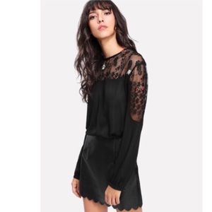 Embroidered Lace Yoke Keyhole Back Top...Sz: Large